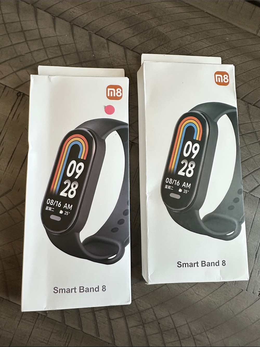2 Smart Band 8 Fitness Trackers – Black and Pink